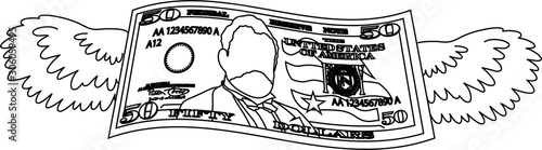 Feathered Deformed 50 dollars note outline