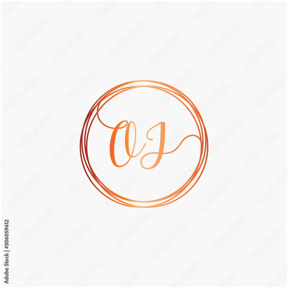 initial letter OJ handwritten with circle element template. Creative fashion logo design, couple initial name , beauty icon. Logo with hand drawn style for wedding concept - vector initial letter OJ handwritten with circle element template. Creative fashion logo design, couple initial name , beauty icon. Logo with hand drawn style for wedding concept - vector