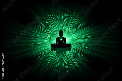 Black Buddha silhouette against Dark  background. yoga