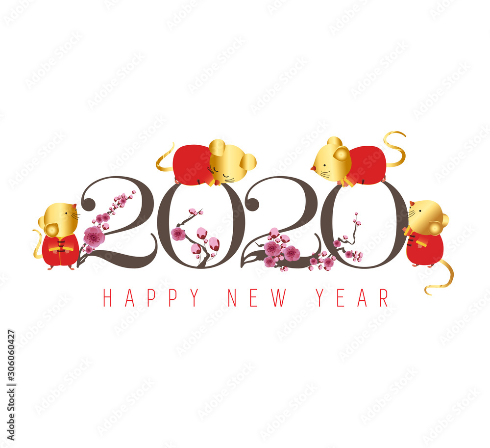 Naklejka premium Happy chinese new year 2020