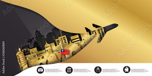 Travel Taiwan postcard, poster, tour advertising of world famous landmarks in paper cut style. Vectors illustrations