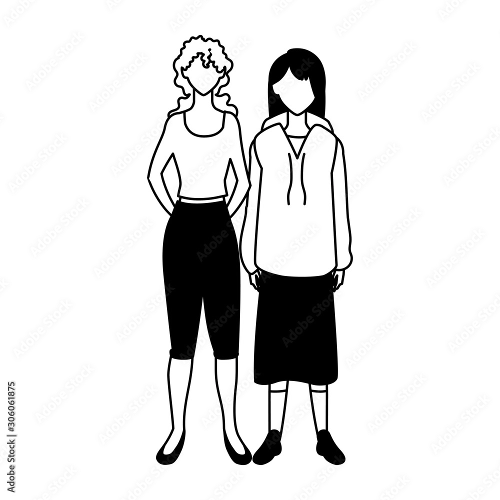 women faceless standing with different poses women faceless standing with different poses