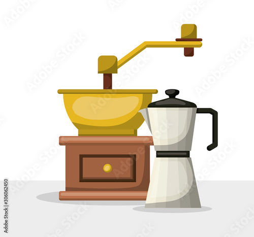 Fotografie, Tablou Coffee grinder and kettle vector design