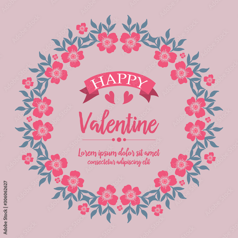 Pattern pink wreath frame background, for happy valentine poster wallpaper. Vector