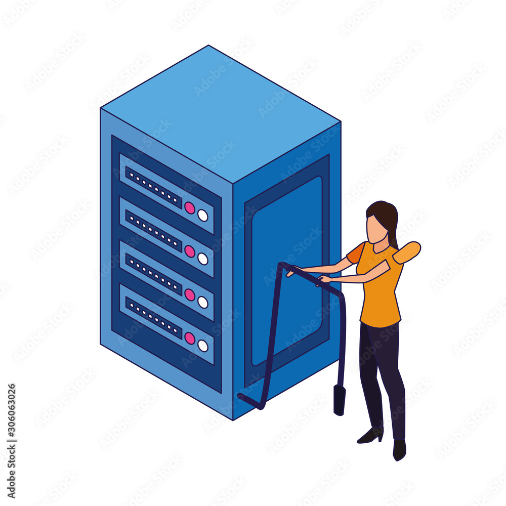 data center server and woman holding a cord icon data center server and woman holding a cord icon