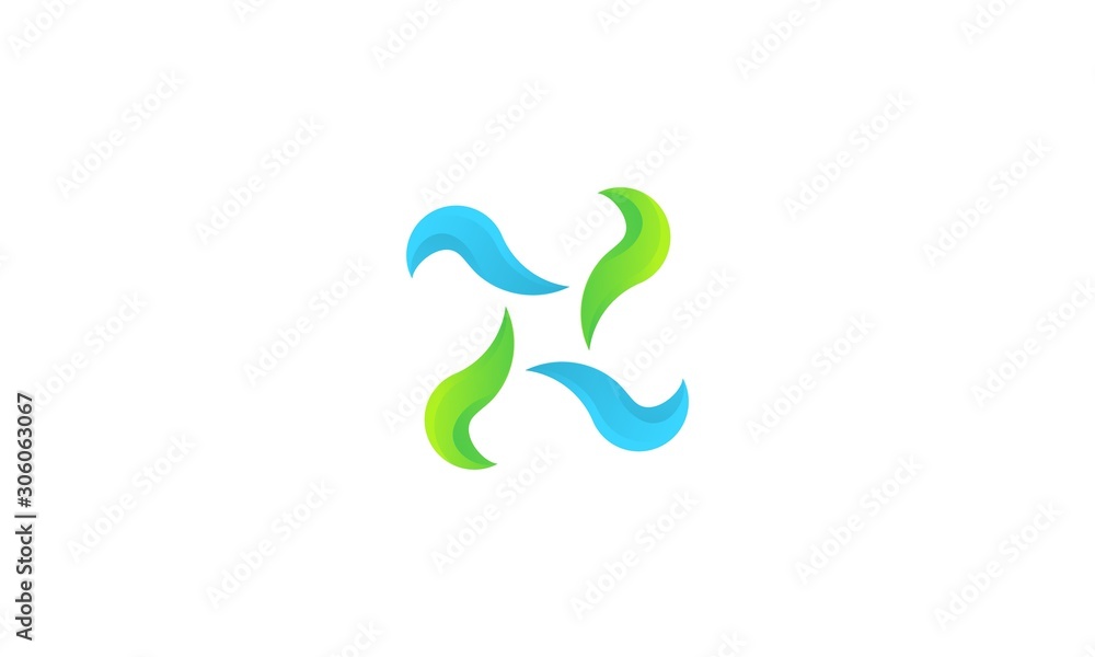 the letter X is curved and has a difference in green and blue the letter X is curved and has a difference in green and blue
