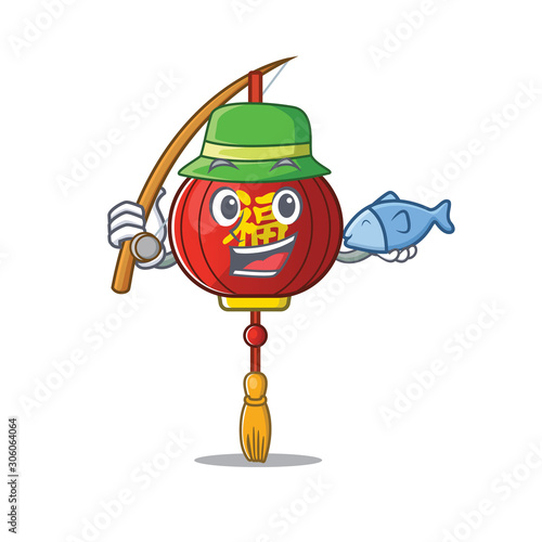 Cartoon character of funny Fishing asian lantern design