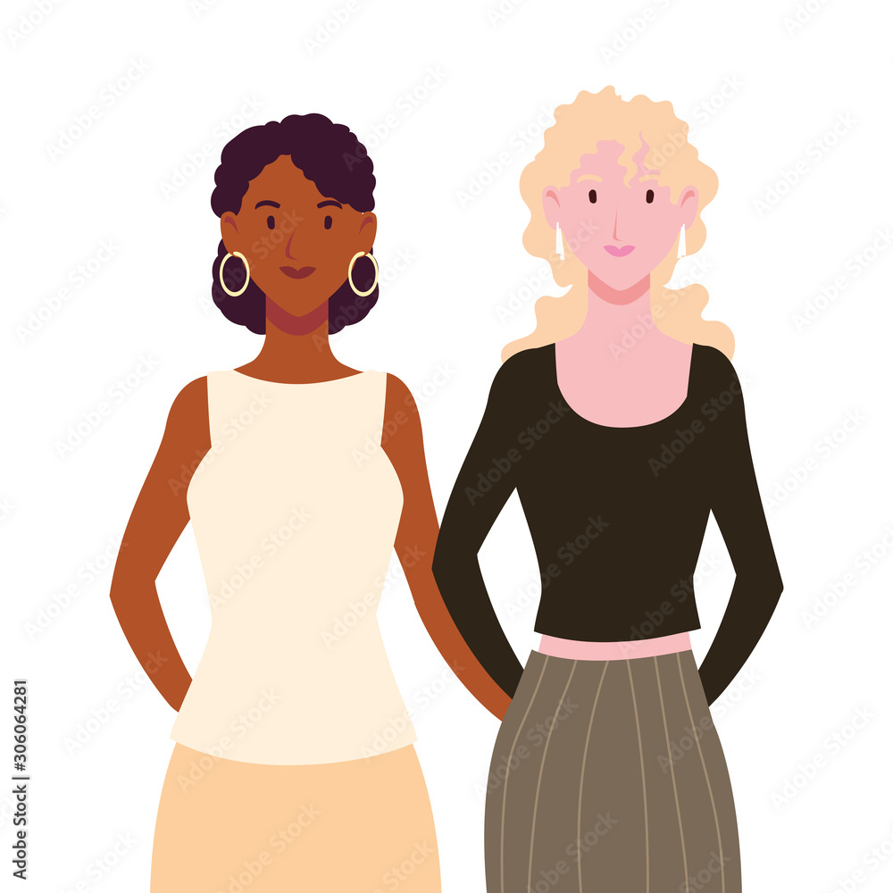 women with different poses on white background women with different poses on white background