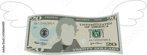 Feathered Deformed 20 dollars note