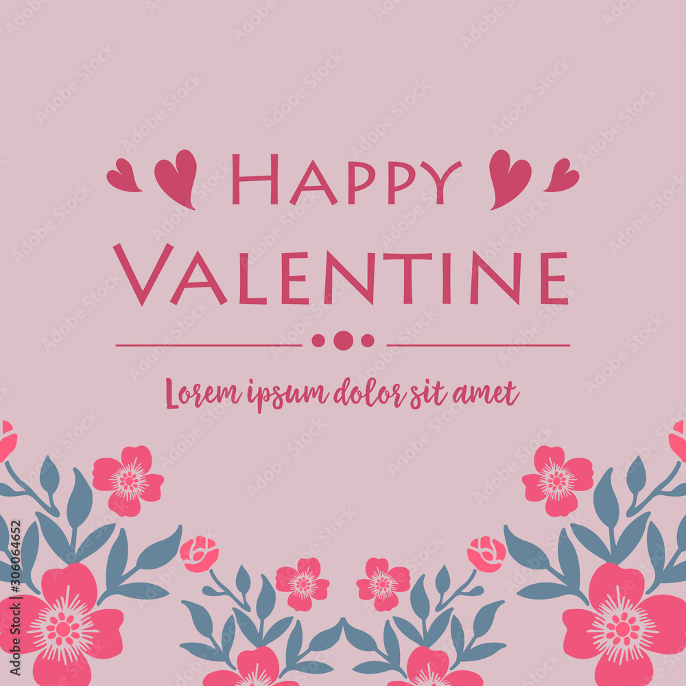 Banner or poster happy valentine, with ornament sketch of leaf flower frame. Vector