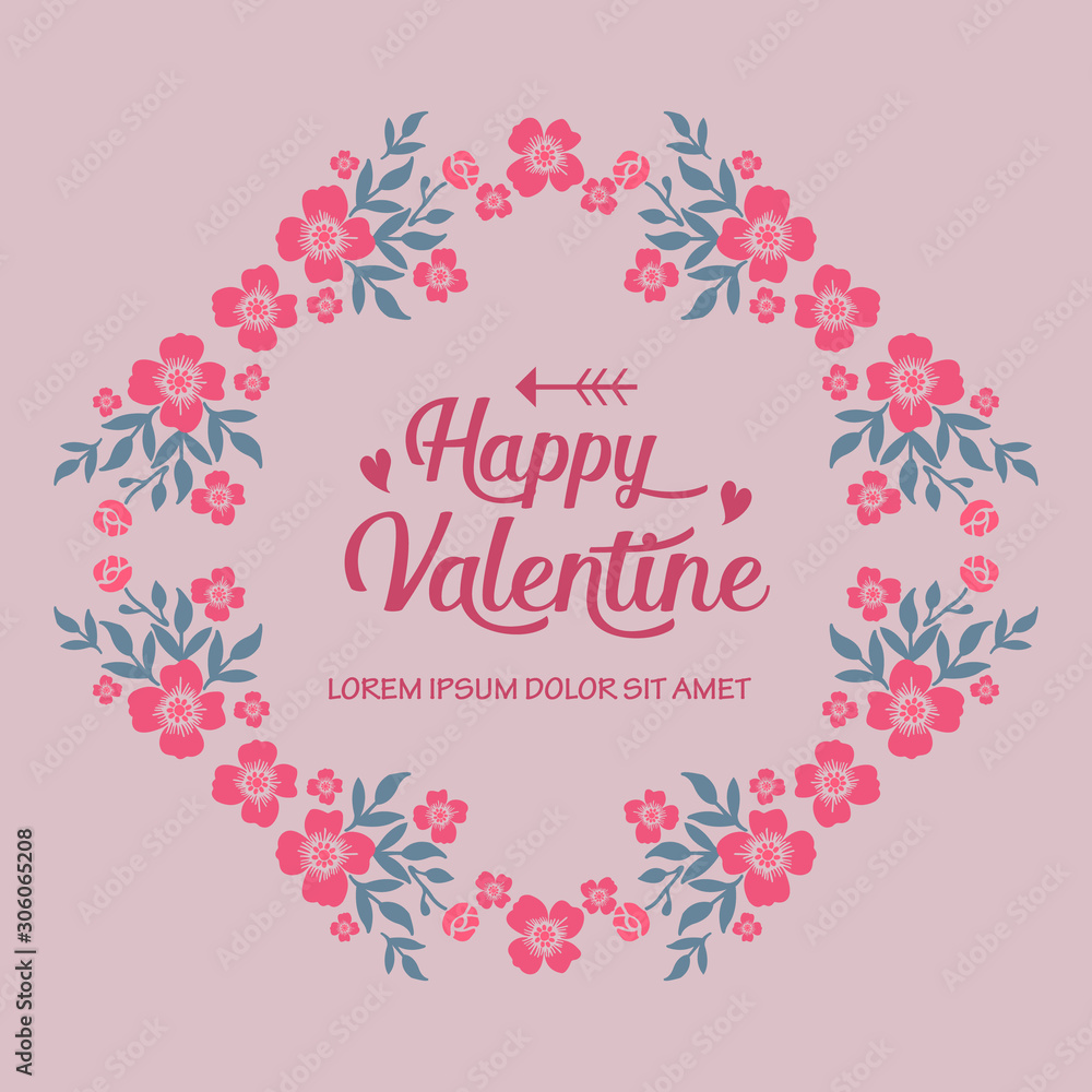 Hand drawing card happy valentine, with cute nature leaf flower frame. Vector
