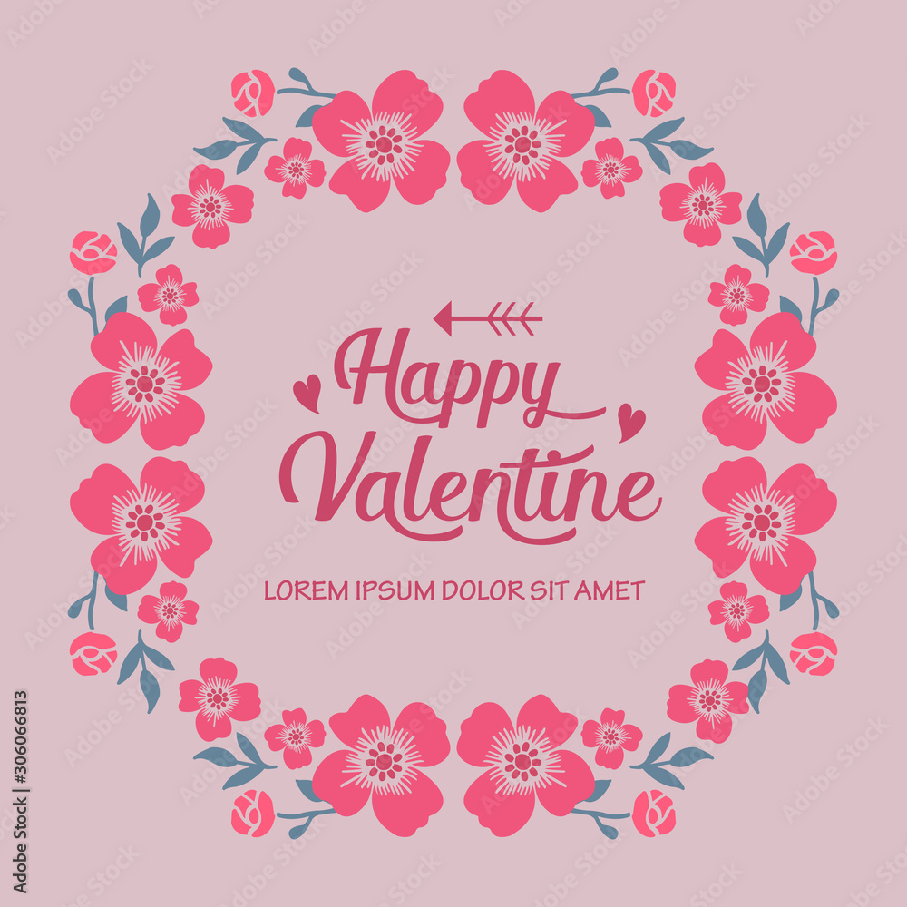 Handwritten text of happy valentine, with elegant pink flower frame pattern. Vector Handwritten text of happy valentine, with elegant pink flower frame pattern. Vector