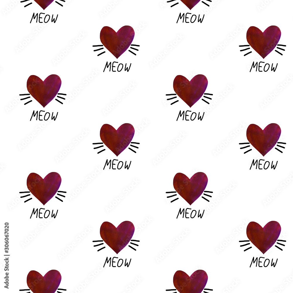Seamless pattern with watercolor hearts. Romantic love hand drawn backgrounds texture. For greeting cards, wrapping paper, packaging, wedding, birthday, fabric, textile, Valentine's Day, mother's Day