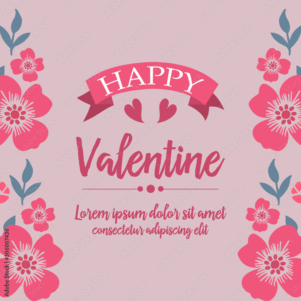 Space for text, happy valentine, with style unique leaf flower frame. Vector