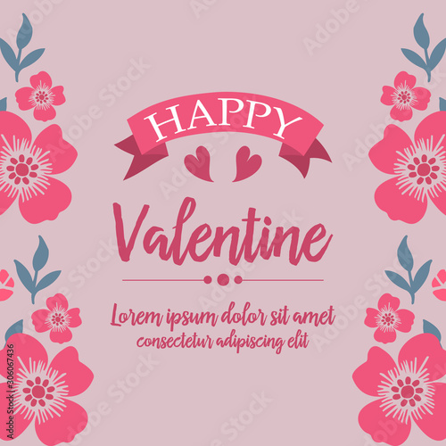 Space for text  happy valentine  with style unique leaf flower frame. Vector