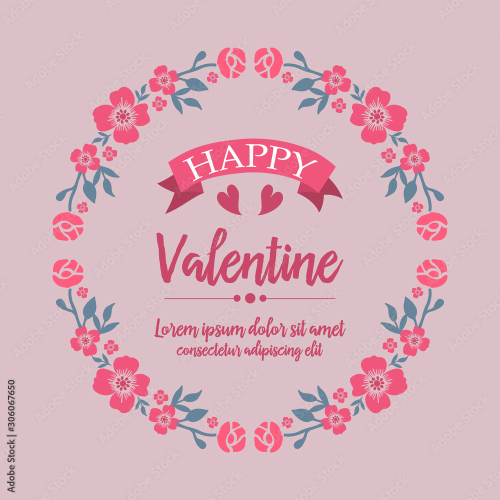 Card of happy valentine background, with beautiful pink flower frame art. Vector