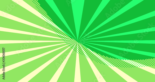 Vintage colorful comic book background. Green blank bubbles of different shapes. Rays, radial, halftone, dotted effects. For sale banner for your designe 1960s. Copy space vector eps10.