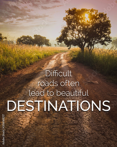 Foto Inspirational and motivation quote on road in nature background with vintage filter