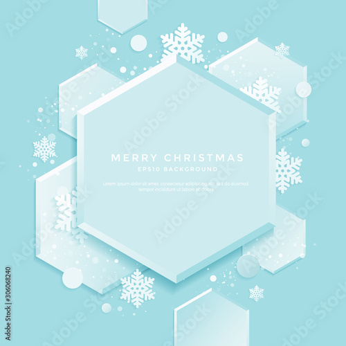 winter background, White Christmas shapes on a blue background