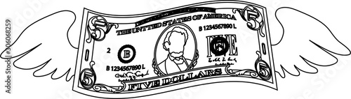 Feathered Deformed 5 dollars note outline