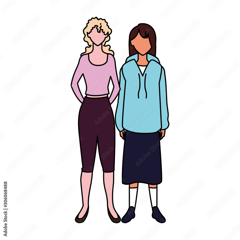 women faceless standing with different poses