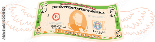 Colorful Feathered Deformed 5 dallors note