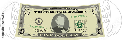 Feathered Deformed 5 dollars note