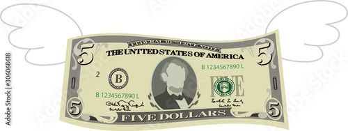 Feathered Deformed 5 dollars note