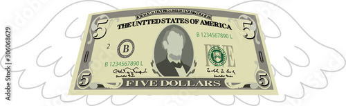 Feathered Deformed 5 dollars note