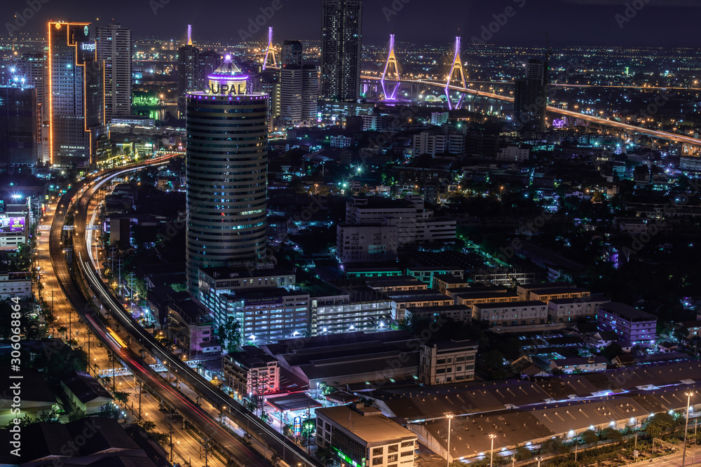 Bangkok cityscape. Bangkok downtown at night view in the business district, Beautiful twilight give the city a modern style.
