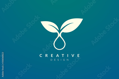 The design of the leaf and water droplet are combined. Modern minimalist and elegant vector illustration. Suitable for patterns, labels, brands, icons or logos
