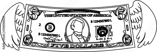 Feathered Deformed 5 dollars note outline