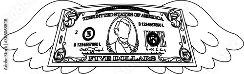 Feathered Deformed 5 dollars note outline