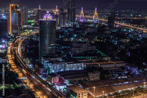Bangkok cityscape. Bangkok downtown at night view in the business district, Beautiful twilight give the city a modern style.