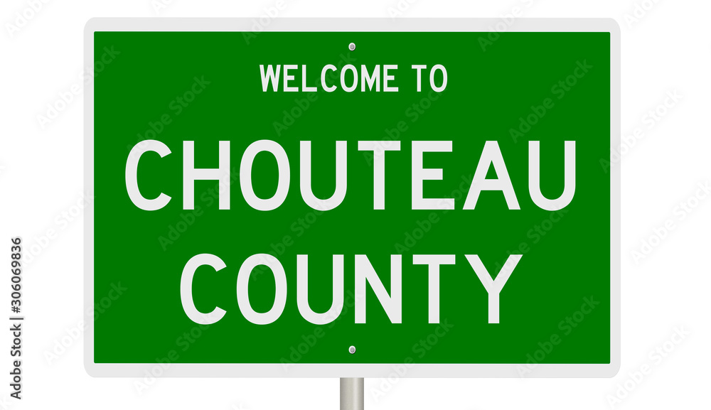 Rendering of a green 3d highway sign for Chouteau County