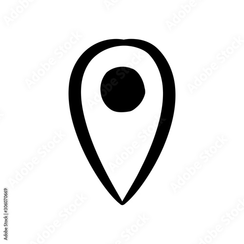 hand drawn Coordinates Location Point Gps, map pointer doodle icon.