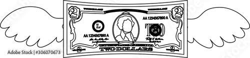 Feathered Deformed 2 dollars note outline
