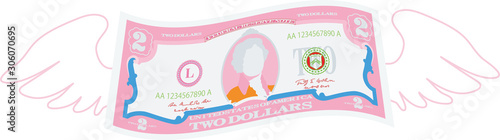 Colorful Feathered Deformed 2 dollars note