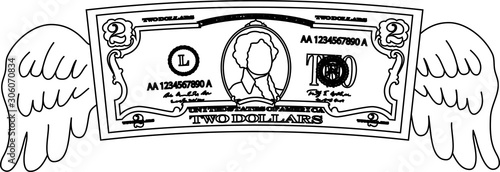 Feathered Deformed 2 dollars note outline