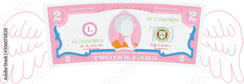 Colorful Feathered Deformed 2 dollars note