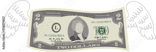 Feathered Deformed 2 dollars note