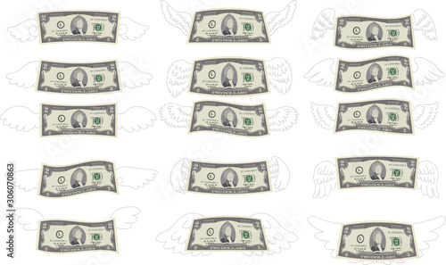 Feathered Deformed 2 dollars note set
