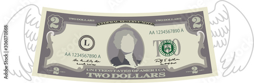 Feathered Deformed 2 dollars note