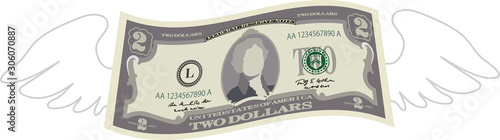 Feathered Deformed 2 dollars note