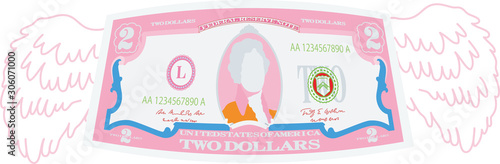 Colorful Feathered Deformed 2 dollars note