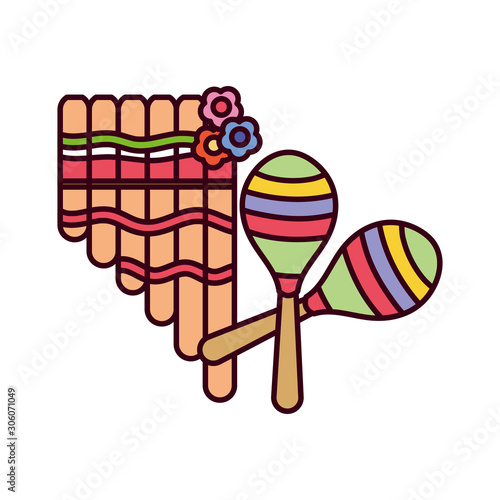 Isolated maracas and pan flute vector design