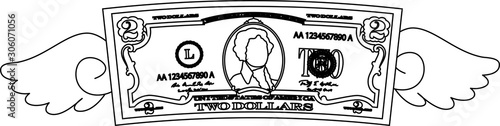 Feathered Deformed 2 dollars note outline