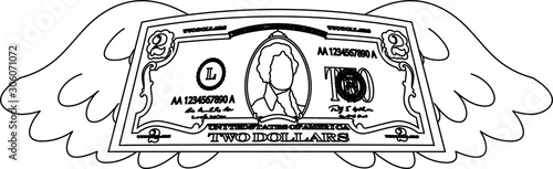 Feathered Deformed 2 dollars note outline