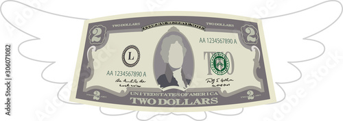 Feathered Deformed 2 dollars note