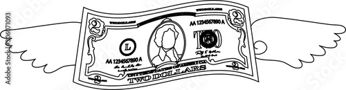 Feathered Deformed 2 dollars note outline